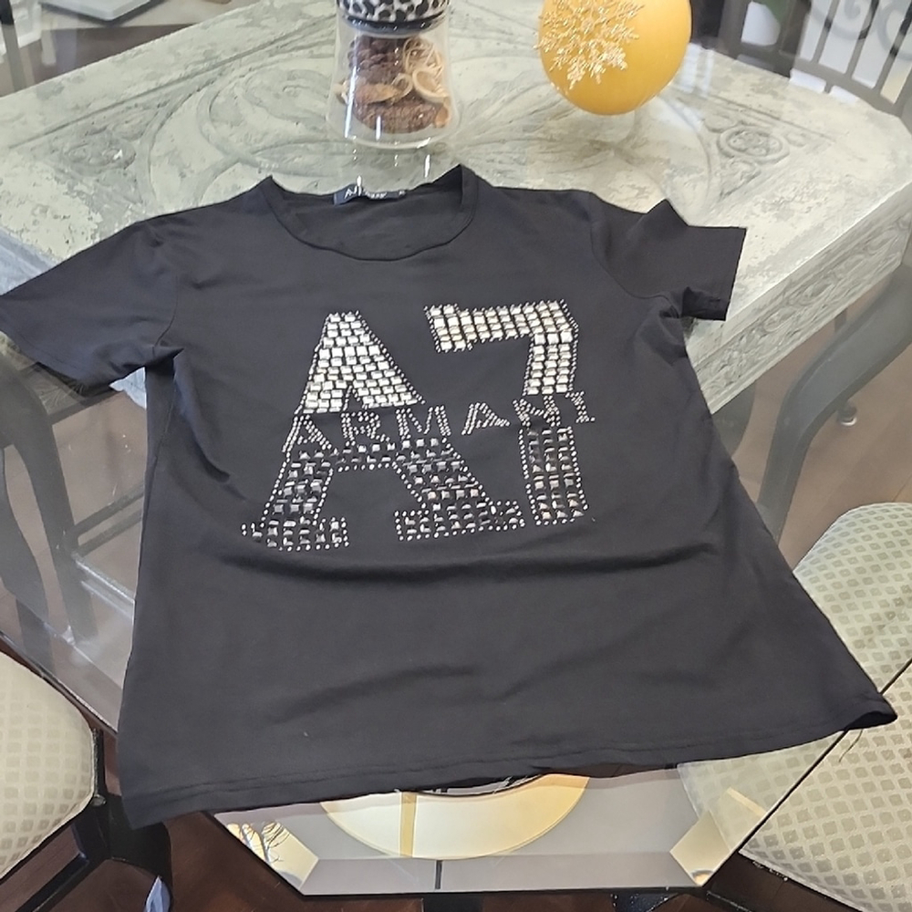 Emporio Armani Large Logo Black Cotton Tee Shirt Medium